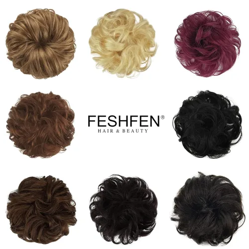 Vista 6 de FESHFEN Moños Desordenados Humanos - 100% Cabello Humano Moño Real Coleteros Piezas de Cabello Extensiones de Cola de Caballo Onduladas Despeinadas