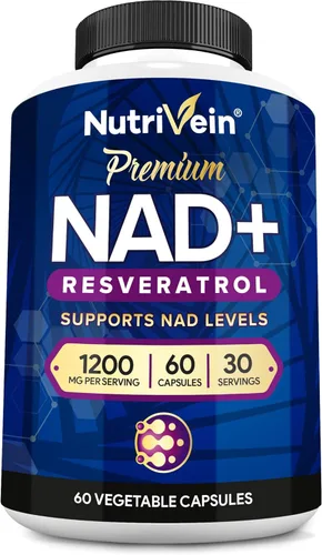 Nutrivein Suplemento premium de NAD + Resveratrol 600 mg - 30 porciones (60 cápsulas): potente suplemento sinérgico de resveratrol NAD -