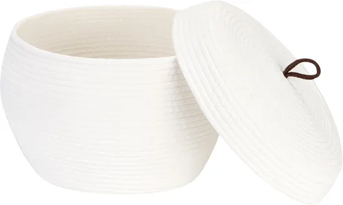 Vista 16 de Sea Team Cesta de almacenamiento redonda de cuerda de algodón con tapa, cesta de almacenamiento tejida con pompones de arcoíris coloridos, maceta