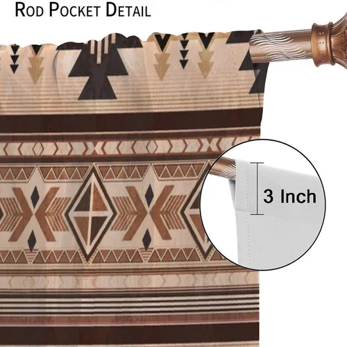 Vista 34 de Cortinas con patrón geométrico tribal, estilo suroeste, azteca, rústico, occidental, nativo americano, opacas, con bolsillo para barra, decoración