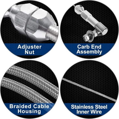 Vista 3 de Spurtar Cable de acelerador universal de 24 pulgadas de acero inoxidable trenzado, kit de bloqueo con montaje y virola de aluminio, cable