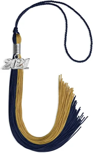 Vista 152 de Endea Graduation Borla de doble color con gota de fecha plateada (negro/oro antiguo, 2025)