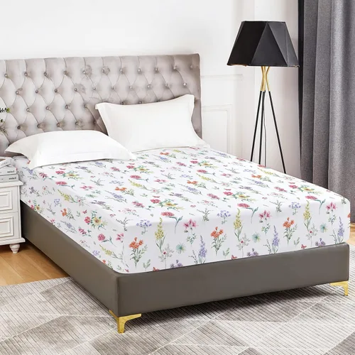 Vista 23 de YIYEA Sábana Bajera con Flores, Sábana Bajera de Bolsillo Profundo de Microfibra Cepillada Doble Premium Tamaño Individual, Sábana Bajera Inferior