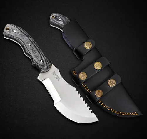 Vista 8 de Rising Carfts - Cuchillo de Hoja Fija Hecho a Mano - Cuchillo Rastreador - Cuchillo para Acampar al Aire Libre con Funda para Bushcraft