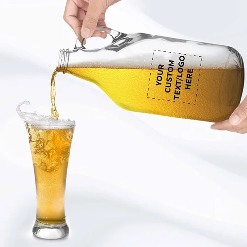 Vista 8 de DISCOUNT PROMOS Juego de 24 cultivadores de cerveza de vidrio transparente, 64 onzas. Texto personalizable, logotipo, tapa de rosca, resistente