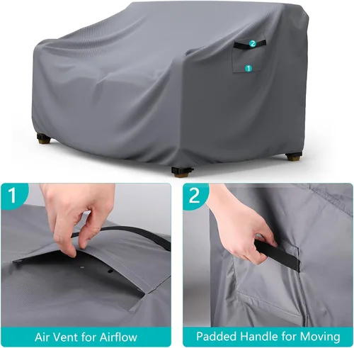Vista 11 de Funda impermeable para sofá de patio, funda resistente para sofá de 3 plazas, con ventilación de aire y asas, 104 pulgadas de largo x 40 pulgadas