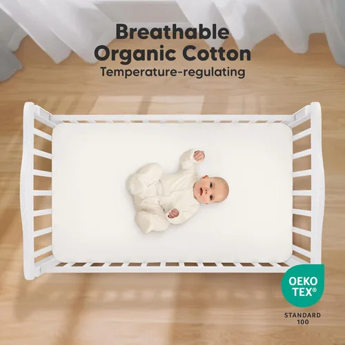 Vista 3 de KeaBabies Paquete de 2 sábanas orgánicas para cuna para niños y niñas, sábana bajera ajustable de 52 x 28 pulgadas, funda de algodón de jersey
