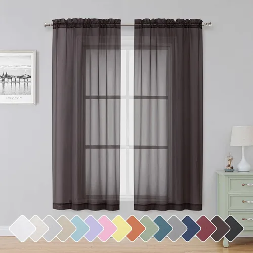 Vista 110 de Simplebrand Cortinas traslúcidas color aguamarina cortas de 45 pulgadas de largo para ventanas pequeñas, juego de 2 paneles de cortinas traslúcidas