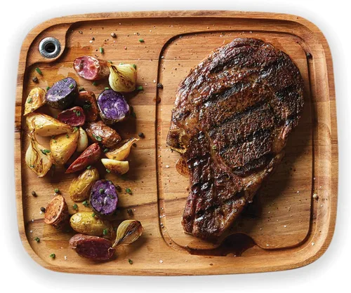 Vista 9 de Ironwood Gourmet Fort Worth Plato para Bistec con Canal para Jugos, Madera de Acacia, Juego de 4