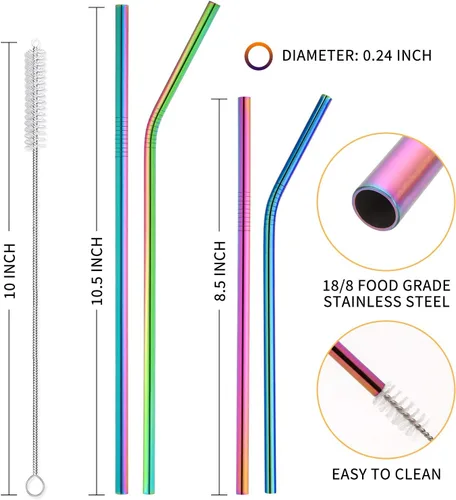 Vista 22 de Hiware Paquete de 12 pajitas de acero inoxidable negras reutilizables con estuche, pajitas de metal para vasos de 30 onzas y 20 onzas, aptos