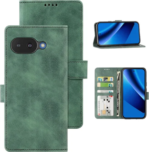 Vista 22 de Eastcoo Funda tipo cartera con tapa para Google Pixel 7a, piel sintética y protección de poliuretano termoplástico, 3 ranuras para tarjetas, función