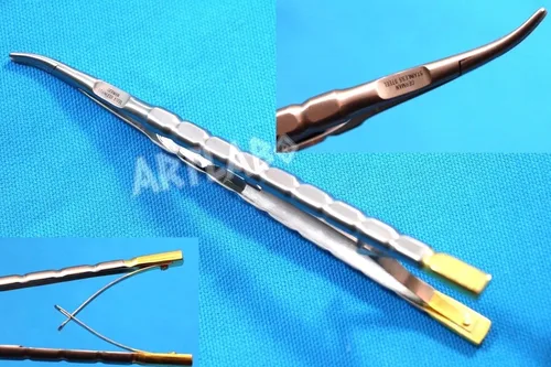 Vista 7 de Juego de 5 tijeras para agujas alemanas de acero inoxidable CASTROVIEJO MICRO CURVADO+RECTO + FÓRCEPS DE SUTURA (marca cantada)