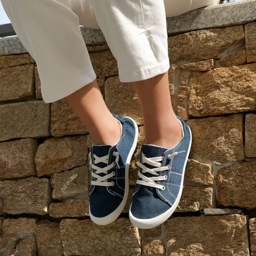 Vista 8 de STQ Zapatos de lona sin cordones para mujer, tenis casuales de moda con soporte de arco