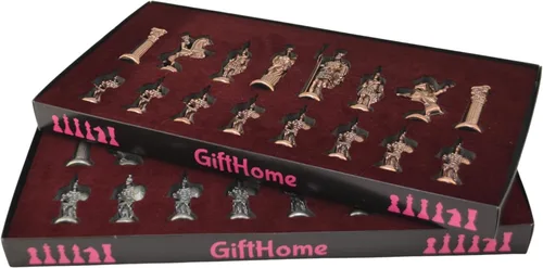 Vista 7 de Metal Chess Set for Adult Historical Antique Copper Rome Figures Handmade Pieces and Natural Solid Wooden Chess Board with Original Pearl Around