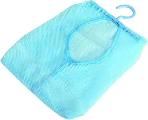 Vista 3 de Bolsa de malla multiusos para colgar con colgador para calcetines, medias, brasier, ropa interior, baño (azul)