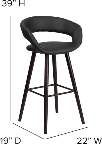 Vista 2 de BizChair 29"H Cappuccino Wood Rounded Open Back Barstool in Black Vinyl
