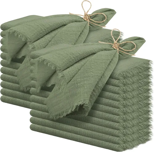Vista 23 de 24 servilletas de tela hechas a mano con flecos beige, 16 x 16 pulgadas, delicadas servilletas de algodón rústico a granel para bodas, cenas, fiestas