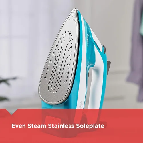 Vista 4 de BLACK+DECKER IR16X Plancha de vapor para prendas de un solo paso con suela antiadherente de acero inoxidable, tamaño único, turquesa