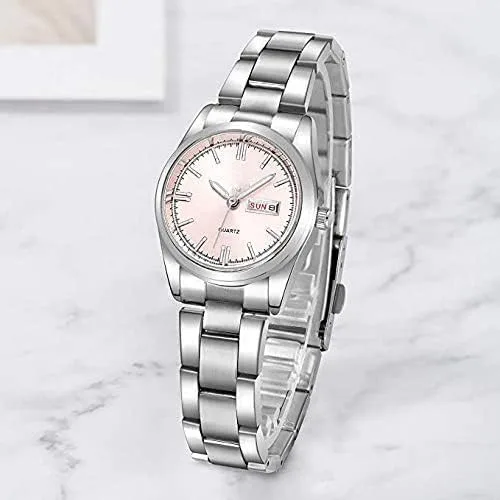 Vista 4 de Reloj de pulsera de cuarzo para mujer, luminoso, resistente al agua, con calendario, reloj de cuarzo de acero inoxidable