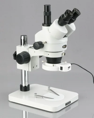 Vista 3 de Microscopio digital profesional con aumento estereoscópico AmScope SM-1TS-144S-5M, Oculares WH10X, aumento 7X-45X, acercamiento del lenta 0.7X-4.5X