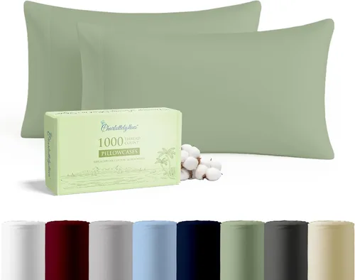 Vista 15 de CharlottelyHues Juego de 2 fundas de almohada de 1000 hilos 100% algodón egipcio con almohadas peinadas de fibras largas para dormir, funda