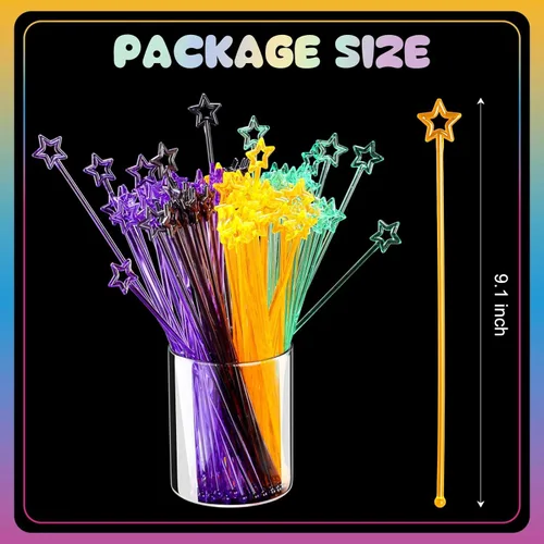 Vista 2 de Mudder 100 palitos Swizzle de 9.1 pulgadas, agitadores de cóctel de plástico para bar, de plástico desechable, estrella superior de cristal