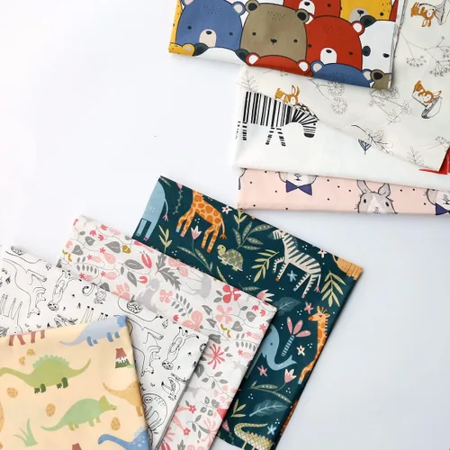 Vista 5 de Telas precortadas para acolchar, diseño impreso de animales del bosque, tela de algodón para patchwork cuadrados, paquetes para manualidades, 8