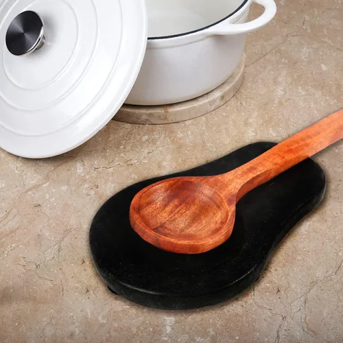 Vista 6 de Soporte para cuchara de mármol, soporte para cucharón, soporte de cuchara de mármol para estufa de cocina, resistente, apto para lavavajillas Negro