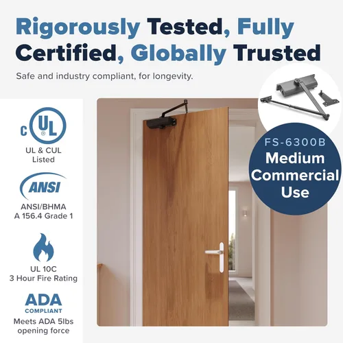 Vista 2 de Cierrapuertas comercial resistente (negro) – Cierre automático de puerta para uso comercial – Bisagra de resorte hidráulico automático de grado 1