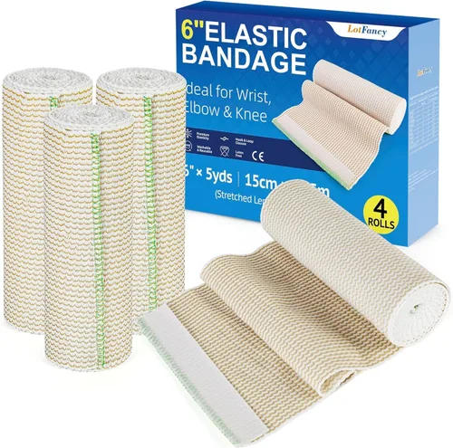 Vista 11 de LotFancy Vendaje elástico de 2 pulgadas, paquete de 4 envolturas de compresión de algodón sin látex para lesiones atléticas, cierres de en ambos