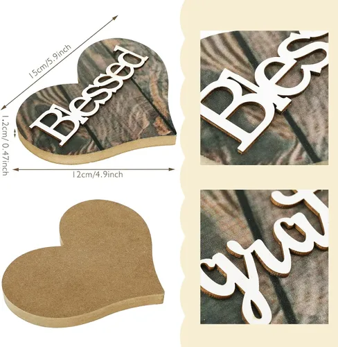 Vista 2 de Jetec 2 piezas de decoración de madera en forma de corazón, letrero de bendición rústica, decoración de corazón de madera de amor pequeño para San