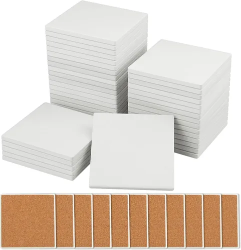 Vista 11 de 30 Pieces 3.75 Inch Hexagon Blank Ceramic Coasters, Unglazed Ceramic Tiles Coasters, Ceramic Tiles with Cork Backing Pads for Painting, DIY Crafts