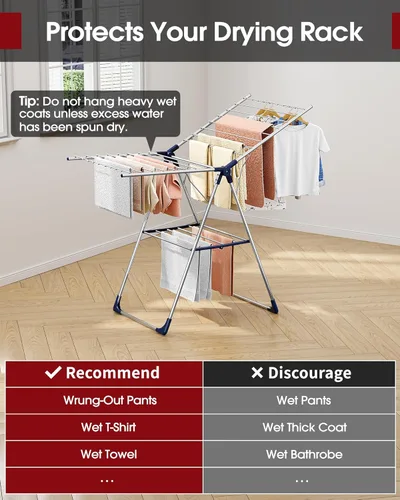 Vista 5 de Sakugi Tendedero de ropa con alas ajustables en altura, soporte plegable de metal para secadora de ropa y ropa de cama, plegable independiente