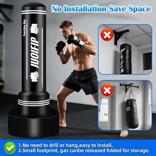 Vista 5 de Bolsa de boxeo independiente con soporte, bolsa de kickboxing para hombres, boxeo pesado para adultos y adolescentes, adecuada