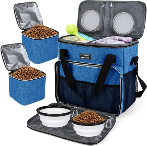 Vista 29 de BAGLHER Bolsa de viaje para perros, bolsa de viaje para mascotas (todos los suministros de viaje para mascotas), con 2 recipientes de comida