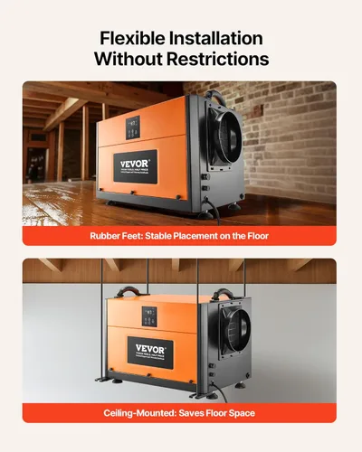 Vista 5 de VEVOR Deshumidificador comercial de 156 pintas con manguera de drenaje, deshumidificadores portátiles de espacio de rastreo para sótano de grado