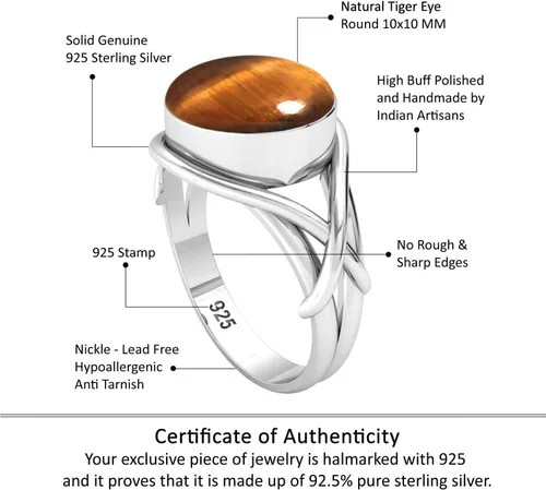 Vista 4 de Anillo de plata de ley 925 925 hecho a mano con piedras preciosas naturales, amatista, ónix, ojo de tigre