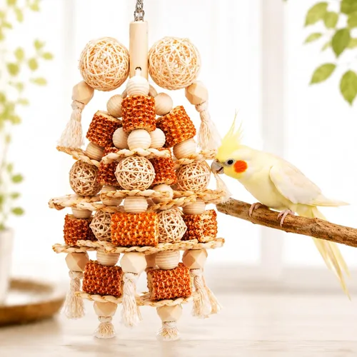 Vista 7 de Bird Toys Natural Corn Cob Loofah Chew Toys for Small Medium Parrots