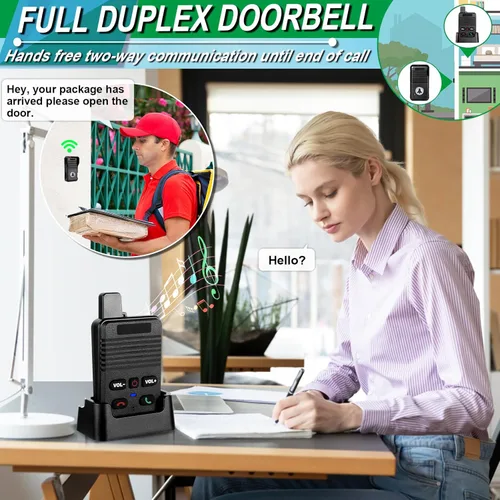 Vista 3 de Timbre inalámbrico, impermeable, dúplex completo, actualizado, rango de 1000 pies, comunicación bidireccional, 8 niveles de volumen, 4 timbres Negro