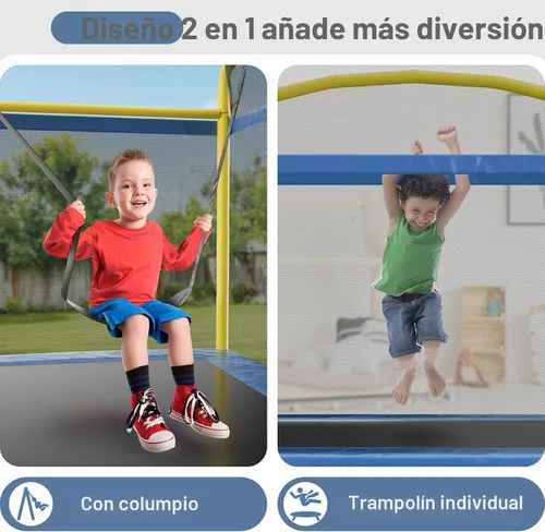 Vista 4 de Baotree Trampolín Rectangular para Niños, 78" Trampolines Recreativos Aprobados por ASTM con Columpio, Red de Cerramiento, Mini Trampolín