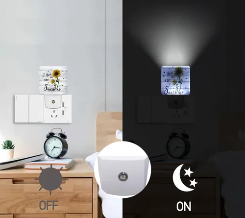 Vista 4 de Luz nocturna LED enchufable de girasol, luces nocturnas inteligentes con sensor de atardecer a amanecer, enchufe a la pared, luces nocturnas de bajo