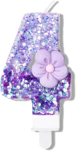 Vista 14 de Velas número 0, velas de cumpleaños con número de flor morada para pastel, velas de números morados que crean un ambiente romántico y cálido