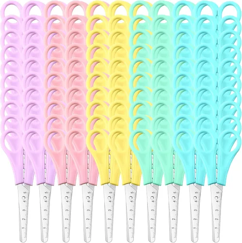 Gisafai 100 tijeras de 5 pulgadas a granel para niños, tijeras de punta roma, acero inoxidable, hoja afilada, fácil agarre, 5 colores pastel, para