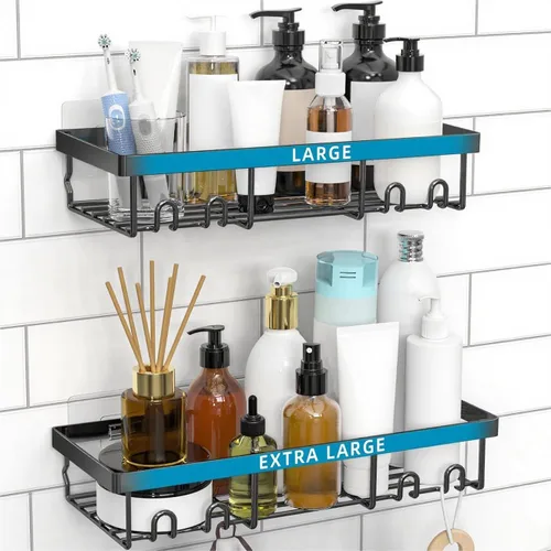 Vista 16 de Moforoco Estante organizador de estante para ducha, cesta autoadhesiva negra para estantes de baño, decoración interior de pared de casa de campo