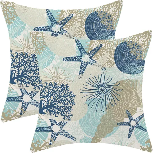 Vista 10 de CXMEIFLY Fundas de almohada decorativas azul marino de verano para exteriores, fundas de almohada costeras de 16 x 16 pulgadas, juego de 2