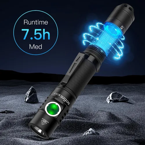 Vista 6 de Linterna táctica Sofirn SC31T con funda y difusor, linternas LED súper brillantes, 2000 lúmenes altos, linterna pequeña recargable para el hogar