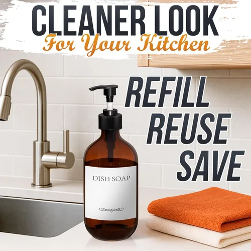 Vista 6 de Dispensador de jabón de plástico ámbar con bomba, juego de 3 botellas recargables de champú y acondicionador de 16 onzas, duradero y reutilizable