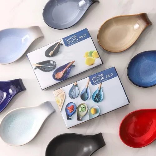 Vista 8 de Nihow Soporte de cuchara de cerámica: Soporte de utensilios estable de 4 pulgadas - Soporte de cuchara para encimera de cocina/Superficie de Marrón