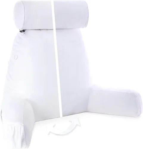 Vista 67 de Husband Pillow Backrest with Arms - Adult Reading Pillow with Shredded Memory Foam, Ultra-Comfy Removable Microplush Cover & Detachable Neck Roll