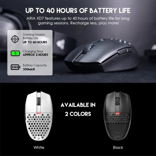 Vista 5 de Fantech ARIA XD7 Mouse inalámbrico para juegos Pixart 3395 Sensor para juegos 26000 DPI, interruptores KAILH GM8.0, súper ligero 2.08oz